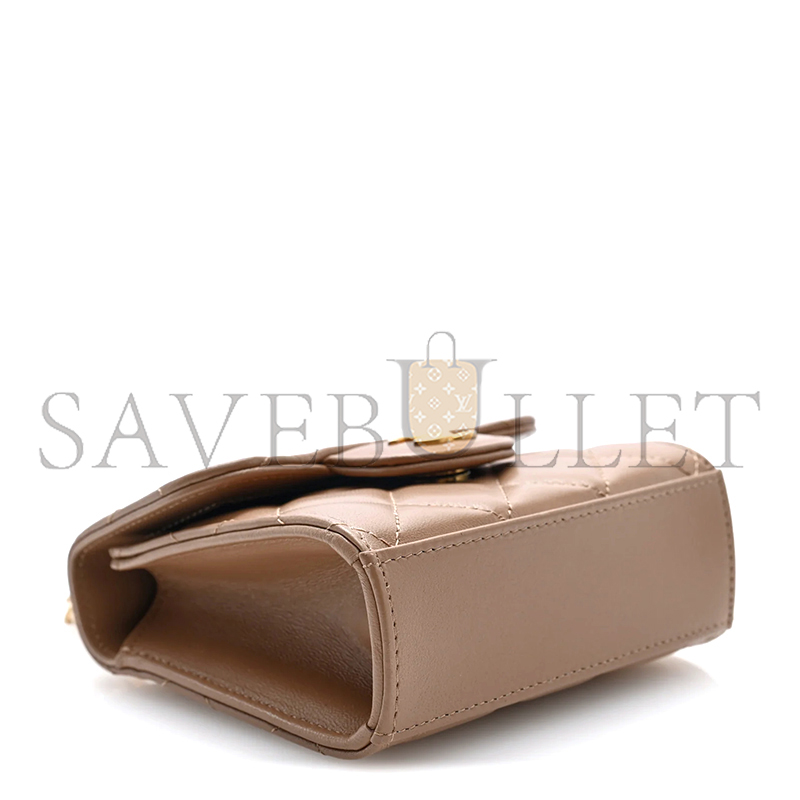 CHANEL LAMBSKIN QUILTED MINI TOP HANDLE FLAP CLUTCH WITH CHAIN BEIGE AP2682 (11*11*5.5cm)